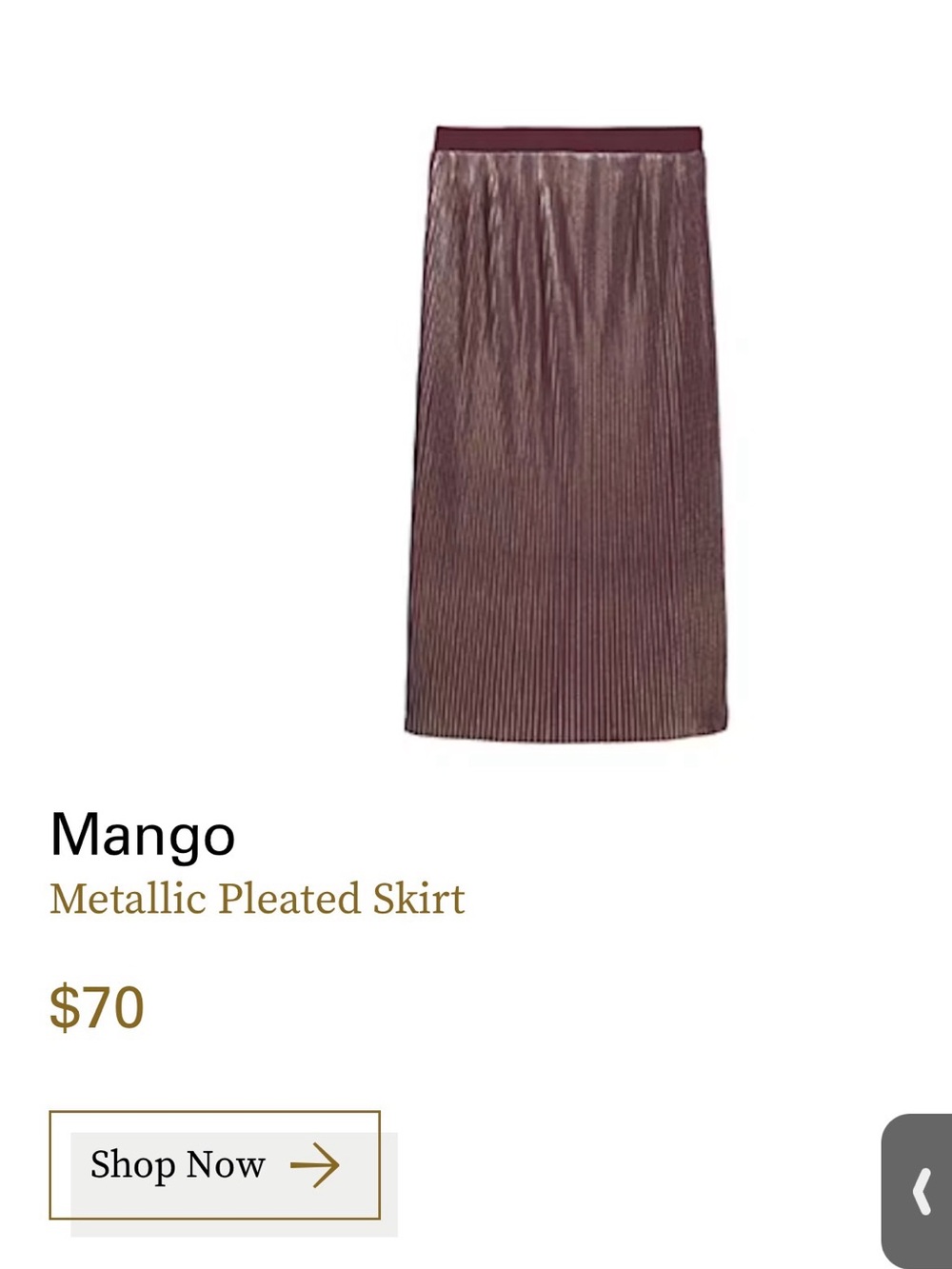 Mango Metallic Pleated Midi Skirt in Wine